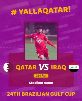 Energetic Purple Football Match Qatar vs Iraq Poster Template