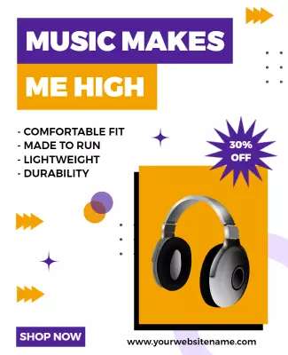 Energetic Purple Music Headphones Sale Poster Template