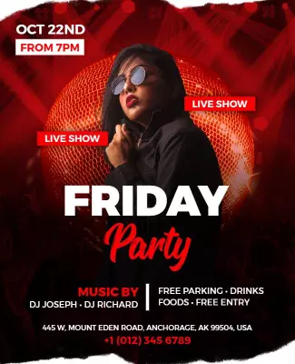 Energetic Red Friday Night Party Concert Poster Template