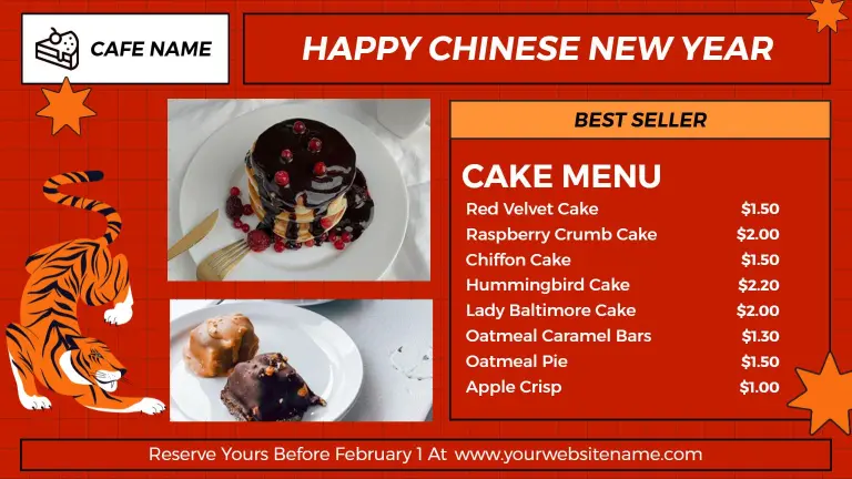 Energetic Tiger Themed Chinese New Year Menu Template
