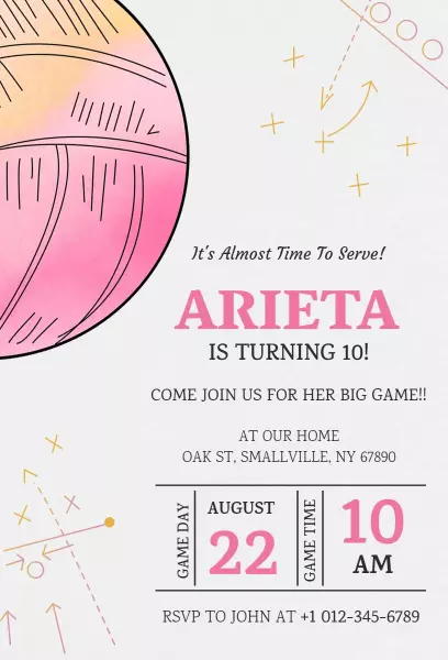 Energetic Volleyball Sports Birthday Celebration Invitation Template