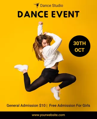 Energetic Yellow Dance Event Celebration Poster Template