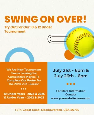 Energetic Yellow Softball Tryout Tournament Poster Template