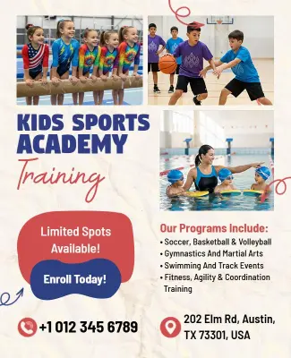Energetic Youth Sports Academy Enrollment Opportunities Flyer Template