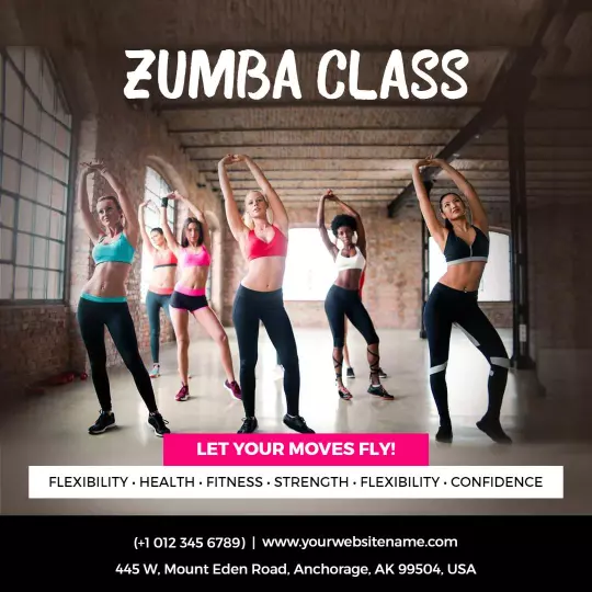 Energetic Zumba Class with Emphasis on Strength and Flexibility Ad Template