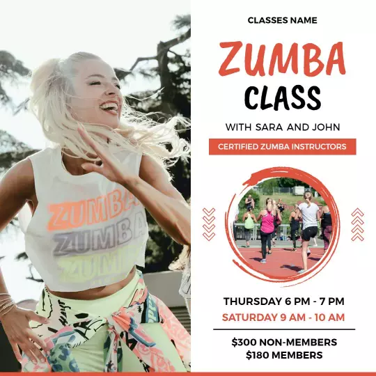 Energetic Zumba Fitness Class with Instructors and Schedule Ad Template