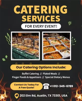 Engaging Black and Gold Catering Services Event Poster Template
