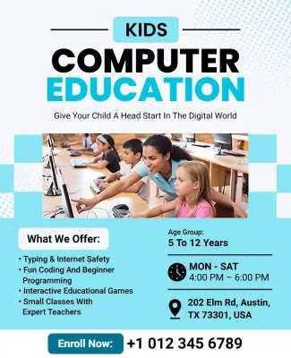 Engaging Blue Digital Learning Kids Class Flyer Template