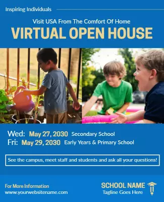 Engaging Blue Virtual Open House Education Poster Template