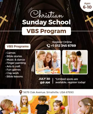 Engaging Colorful Christian Sunday School VBS Program Poster Template