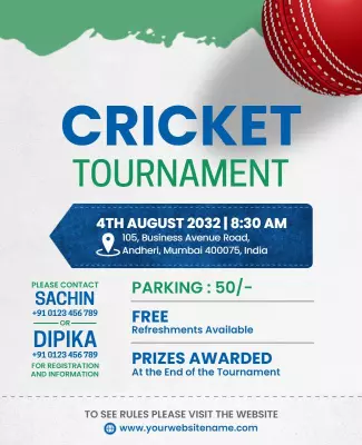 Engaging Green Cricket Tournament Event Announcement Poster Template