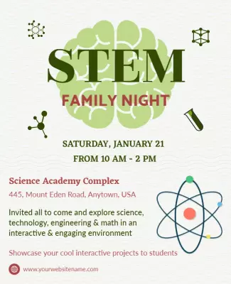 Engaging Green STEM Family Night Interactive Science Poster Template