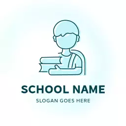 Engaging Light Blue School Student Holding Books Logo Template