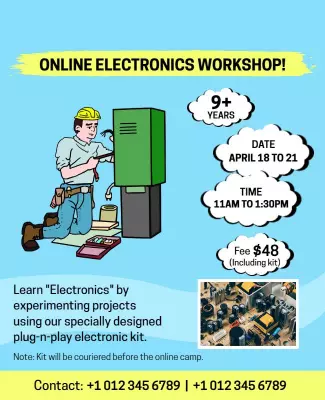 Engaging Online Electronics Workshop for Kids Poster Template