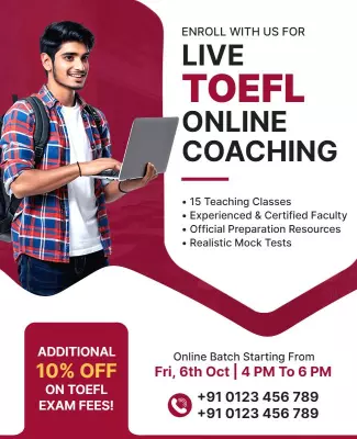 Engaging Red Live TOEFL Online Coaching Poster Template