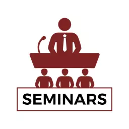 Engaging Red Seminar Speaker Addressing an Audience Logo Template