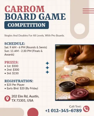 Engaging Rustic Carrom Board Game Championship Flyer Template