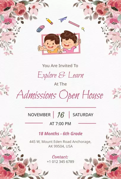 Engaging School Admissions Open House Invitation Template