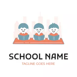 Engaging Schoolchildren Reading Together in a Colorful Setting Logo Template