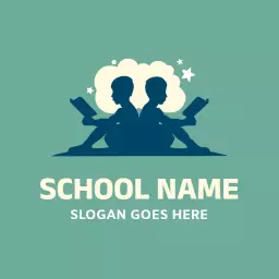 Engaging Silhouetted Children Reading Books School Logo Template
