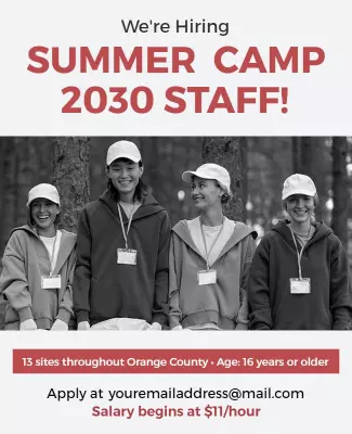 Engaging Summer Camp Staff Recruitment Announcement Poster Template