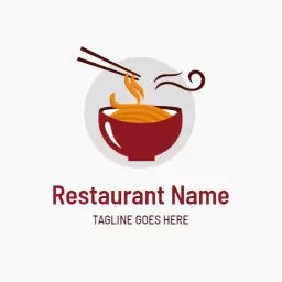 Enjoy Delicious Noodles in a Red Bowl Restaurant Logo Template
