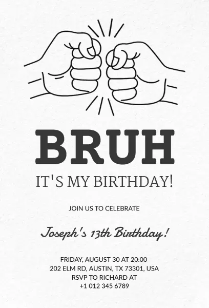 Epic Bruh Theme 13th Birthday Celebration Invitation Template