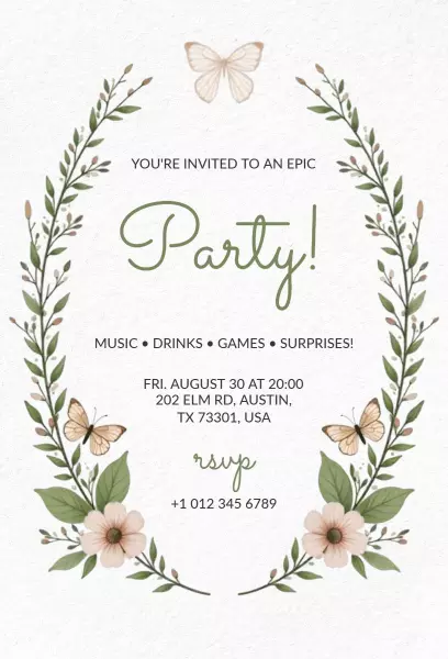 Epic Floral Butterfly Garden Party Invitation Template