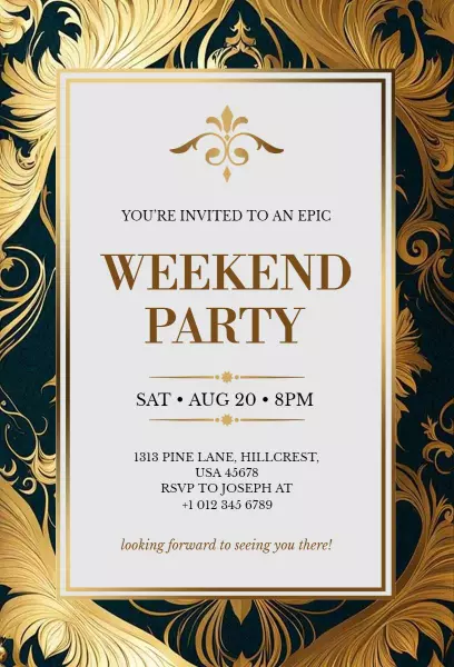Epic Weekend Celebration Luxurious Gold Party Invitation Template