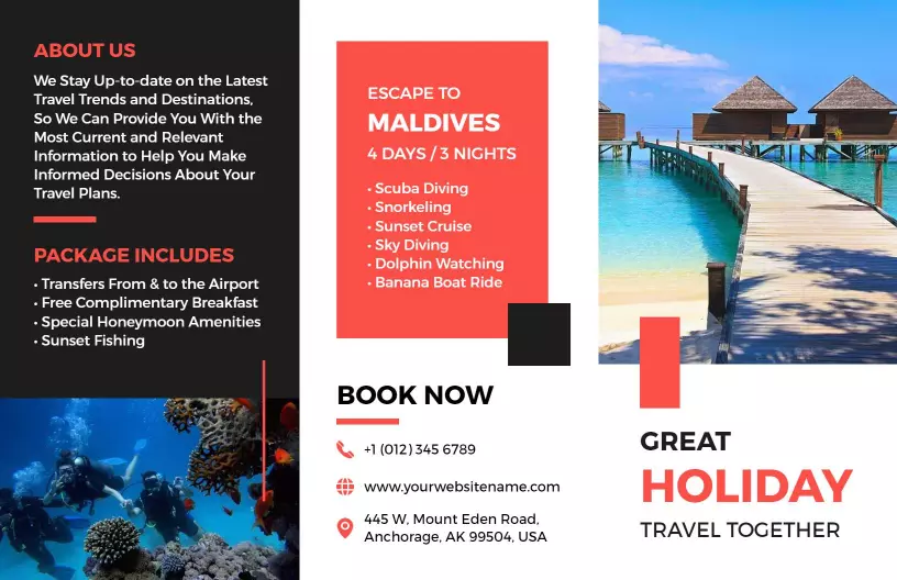 Escape to Maldives Adventure Travel Holiday Brochure Template