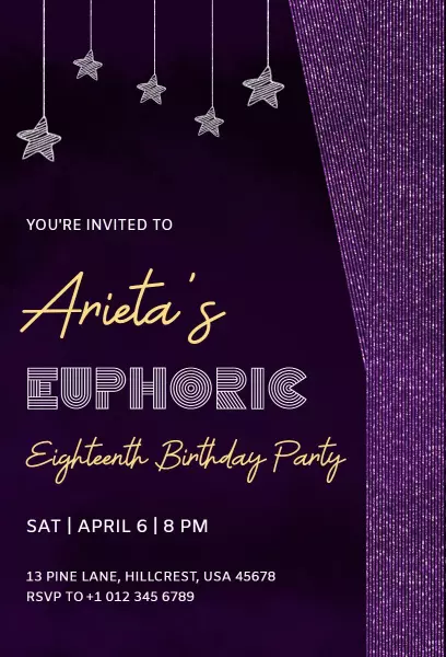 Euphoric Purple Eighteenth Birthday Celebration Invitation Template