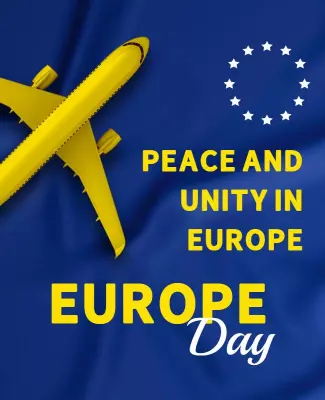 Vibrant Blue Europe Day Peace and Unity Celebration Flyer Template