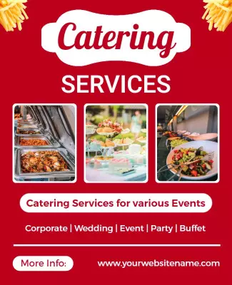 Vibrant Red Catering Services for Various Events Flyer Template