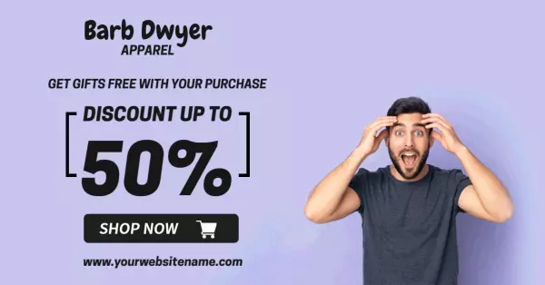 Excited Young Man on Purple Background Apparel Facebook Ad Banner Template