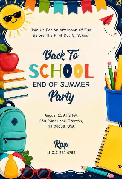 Exciting Back To School End of Summer Celebration Invitation Template