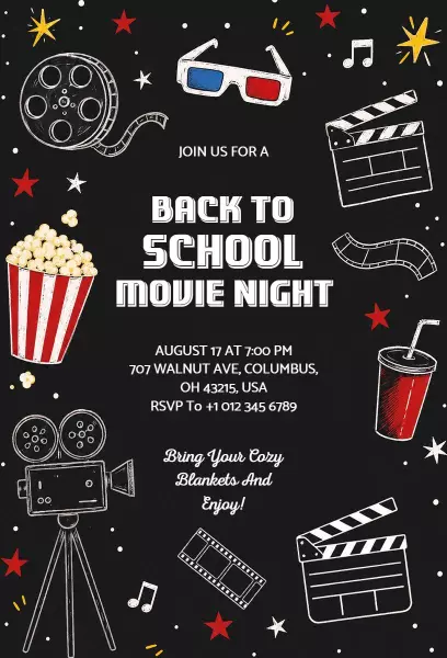 Exciting Back To School Movie Night Celebration Invitation Template