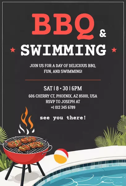 Exciting Backyard BBQ and Swimming Fun Party Invitation Template