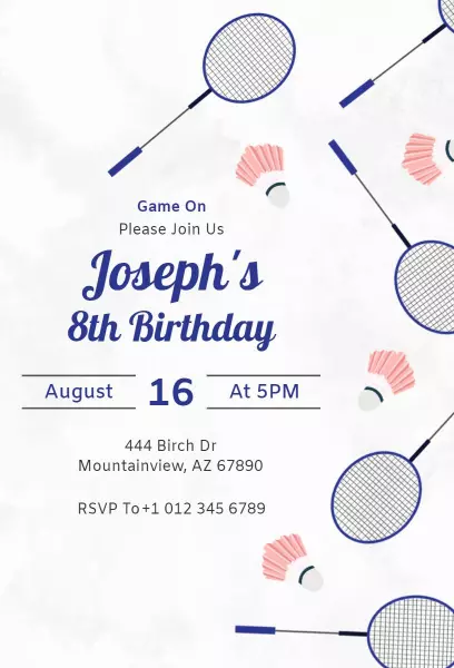 Exciting Badminton Sports Birthday Celebration Invitation Template