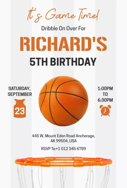 Exciting Basketball Game Theme Birthday Celebration Invitation Template