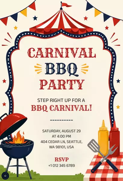 Exciting BBQ Carnival Celebration Backyard Invitation Template