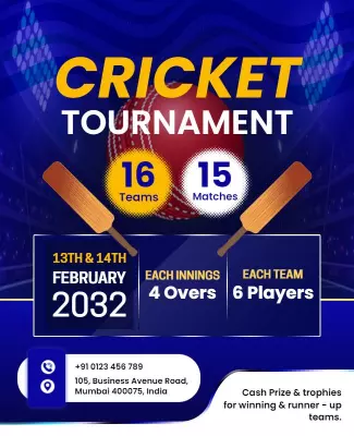 Exciting Blue Cricket Tournament Information Poster Template