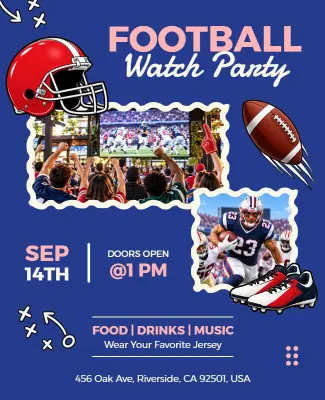 Exciting Blue Football Game Viewing Celebration Flyer Template