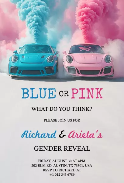Exciting Blue Pink Gender Reveal Celebration Invitation Template