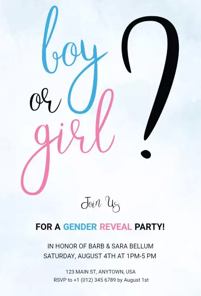 Exciting Blue Pink Gender Reveal Party Invitation Template