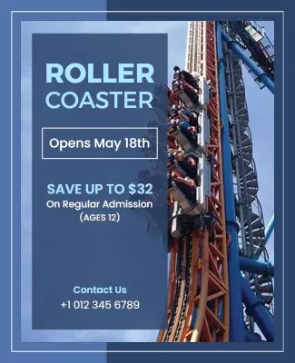 Exciting Blue Roller Coaster Opening Announcement Poster Template