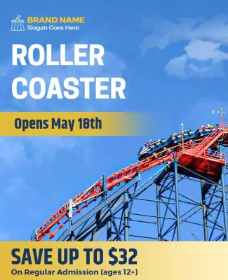 Exciting Blue Roller Coaster Theme Park Opening Poster Template