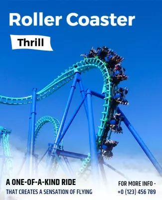 Exciting Blue Roller Coaster Thrill Experience Poster Template