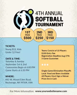 Exciting Blue Softball Tournament Registration Poster Template