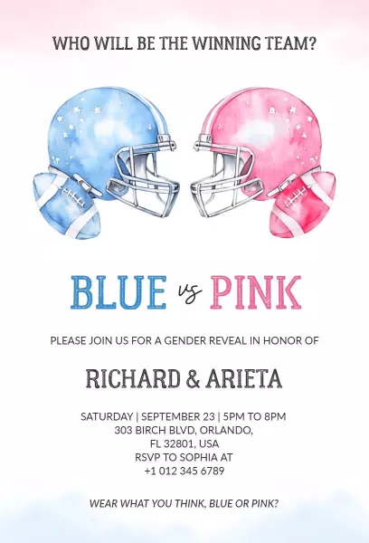 Exciting Blue vs Pink Gender Reveal Celebration Invitation Template