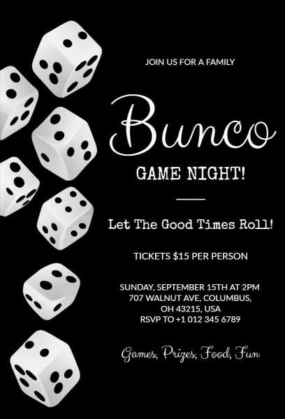 Exciting Bunco Family Game Night Celebration Invitation Template
